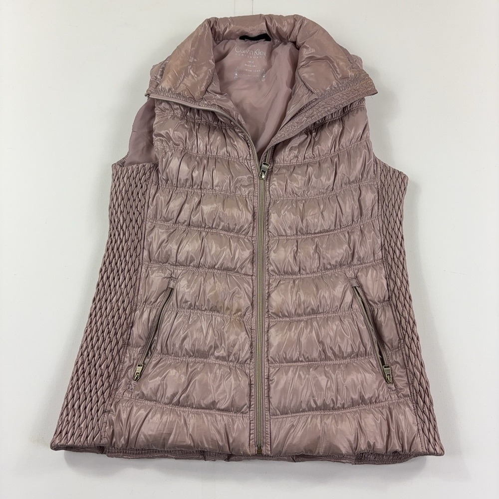Calvin Klein Performance Vest Womens Large Pink Quilted Goose Down Puffer
